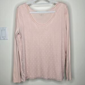 LOFT Women's Pink Scoop Neck Long Sleeve Polka Dots Lace Top Size M